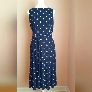 Anne Klein Navy and White Polka Dot Midi Dress